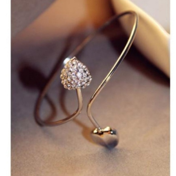 Double Peach Heart Of Love Open Bangle Adjusts - Picture 2 of 6